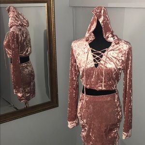 Woman 2 piece velour light pink